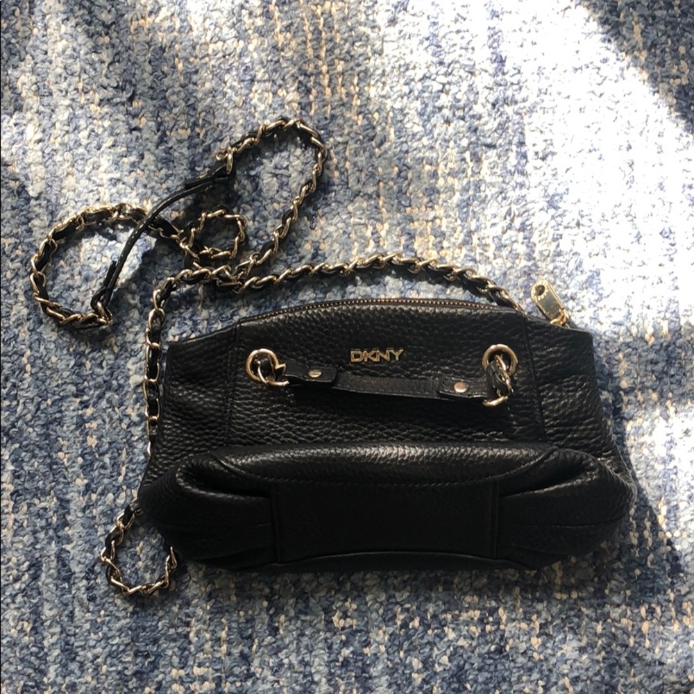 DKNY black leather cross or side body purse